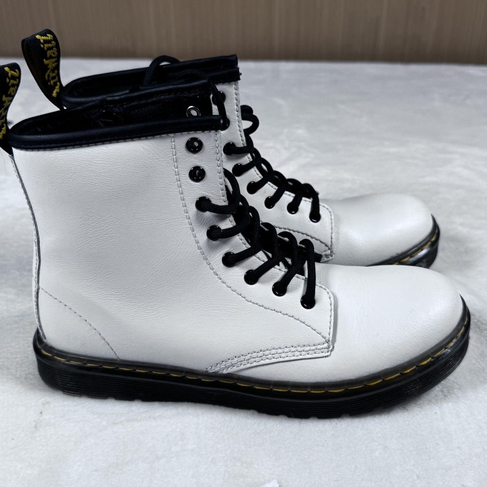 Dr. Martens Zavala Boots‎ Womens Size 5 White Leather Combat Zip Lace Up Ankle
